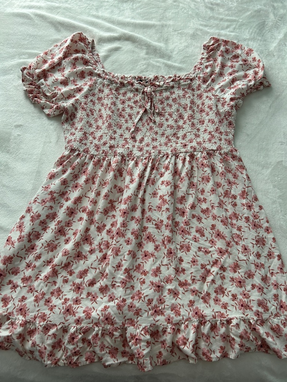 As U Wish Pink Floral Smocked Casual Dress